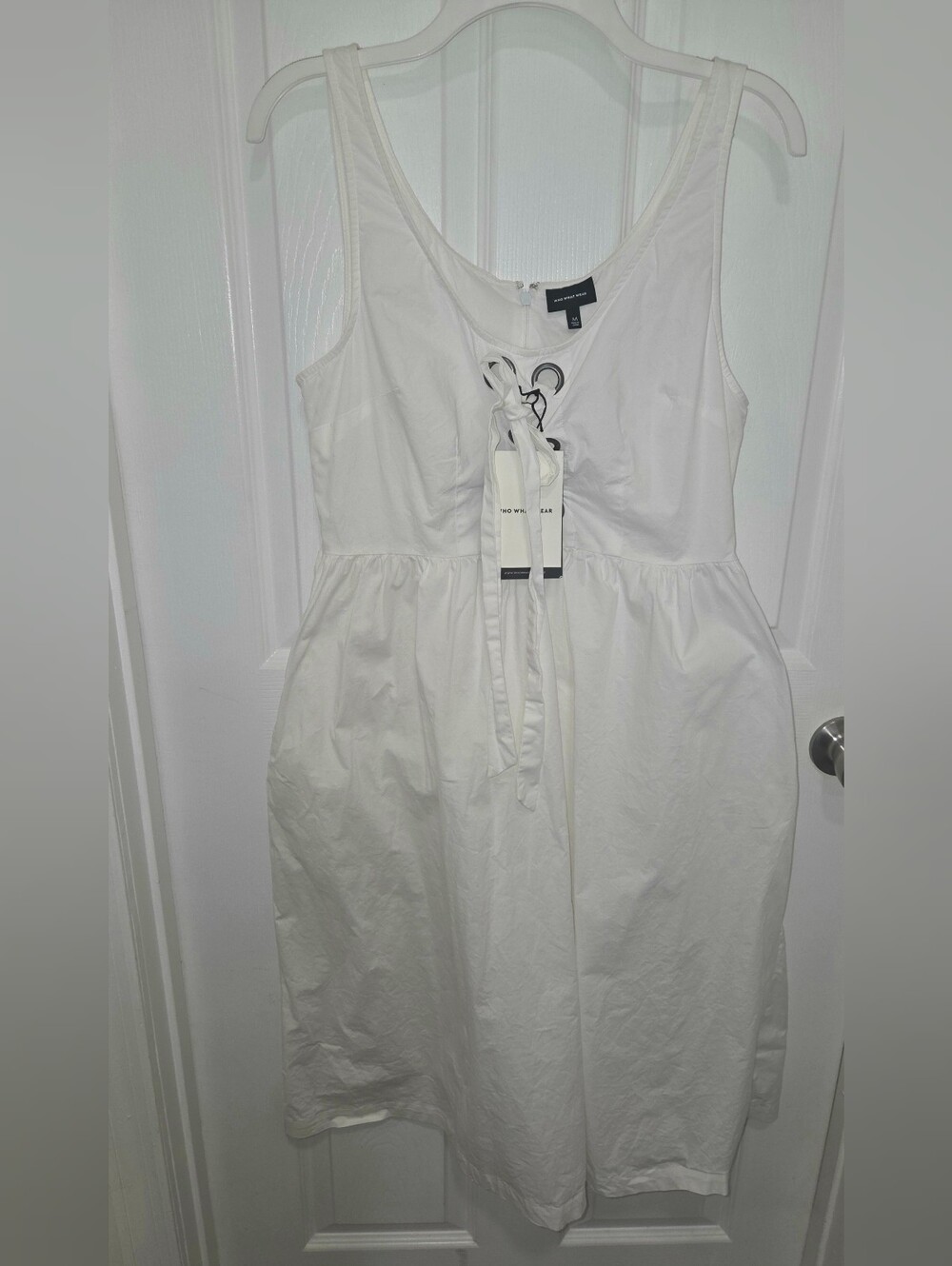 Womens Who What Wear White grommet Lace Up Dress Size Medium PLEASE READ.